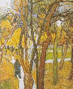 Vincent Van Gogh Walkers in the park with falling leaves oil on canvas